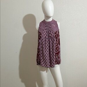Xhilaration Mauve and Burgundy Paisley Crochet-Trim Halter Camisole